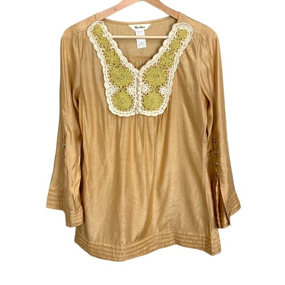 Uno Core Crochet Yoke Blouse S Small Boho Peasant Cottagecore - Picture 1 of 7